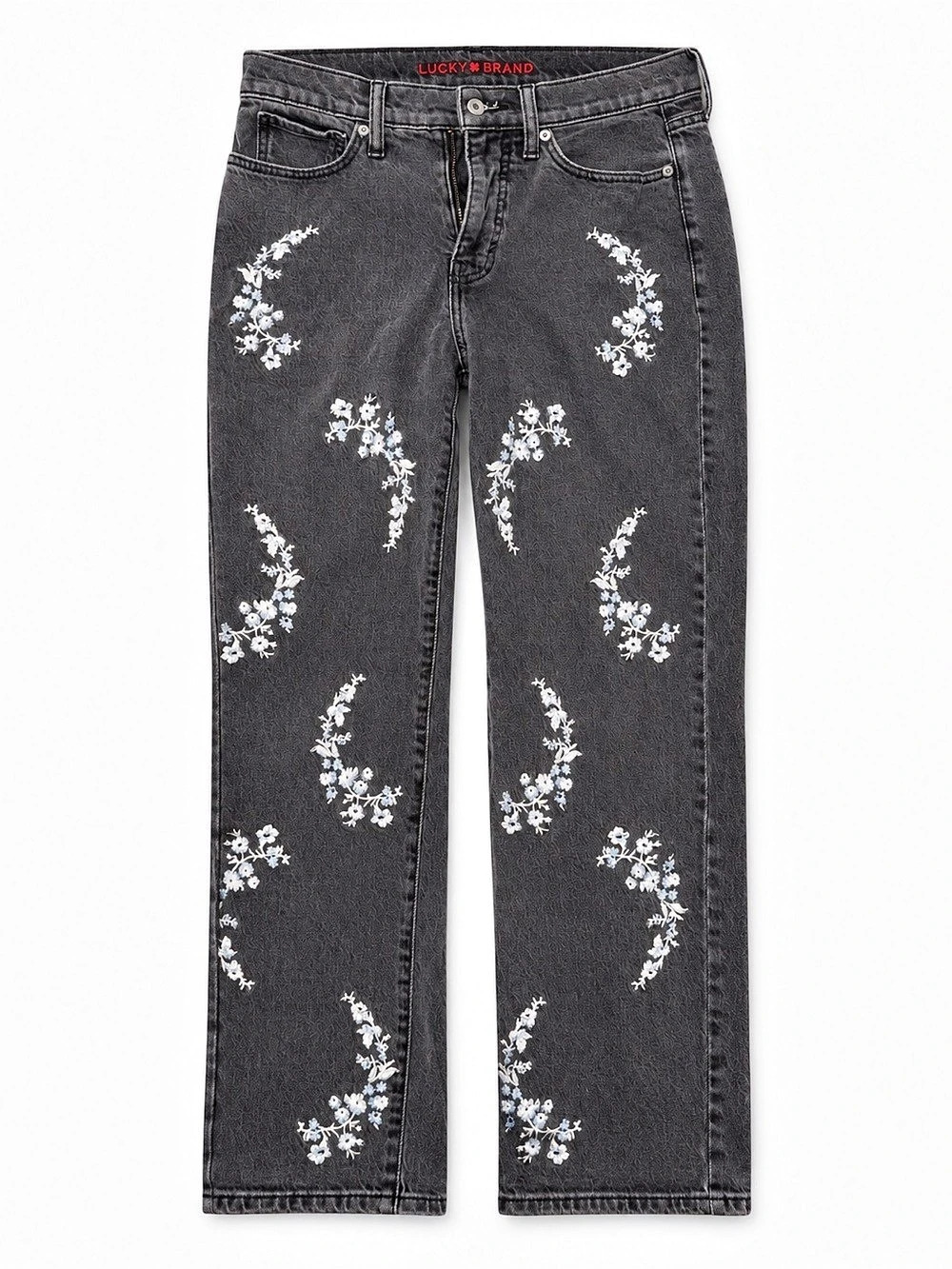 Lucky Brand Lucky Legend Embroidered Baggy Jeans Floral Jeans Gray